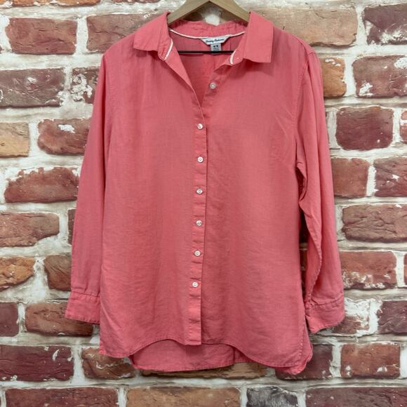Tommy Bahama Top Shirt Womens Medium Pink Linen Casual Button Front Long Sleeves - Picture 7 of 9